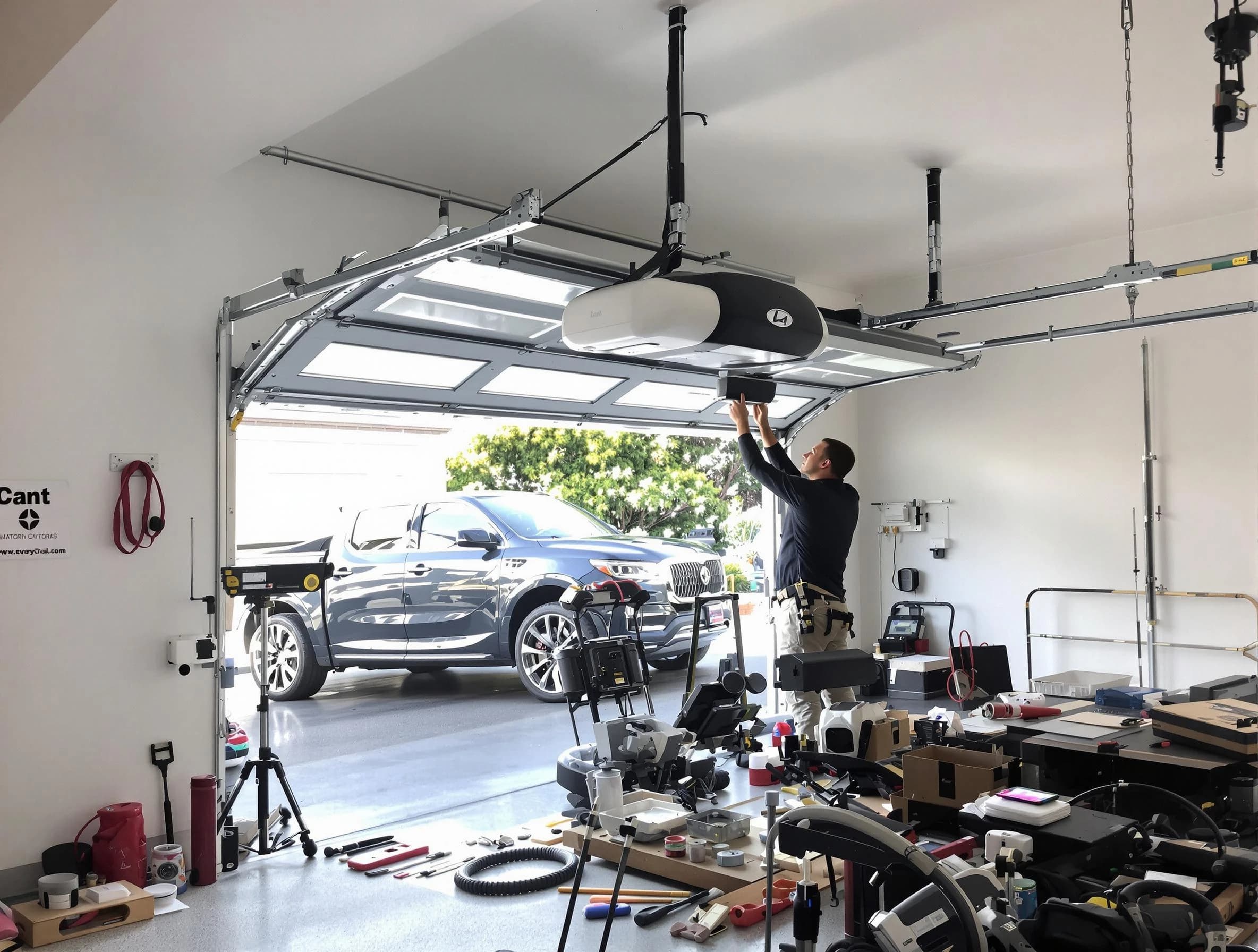 Gold Canyon Garage Door Repair specialist installing smart garage door opener system in Gold Canyon home